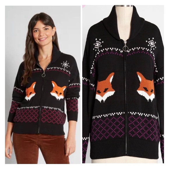 Modcloth Sweaters - ModCloth “No Fox Given” Fair Isle Full Zip Sweater